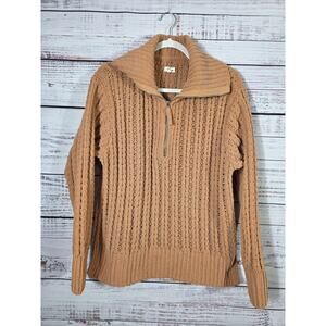 Aerie Chunky Knit Quater Zip Pullover Sweater Tan Small Cozy